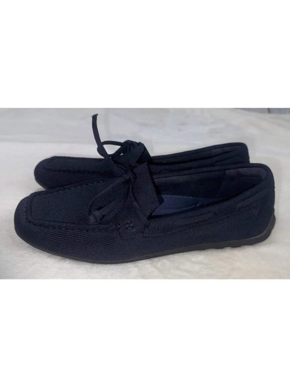 VIVAIA Women's Size 40 Square-Toe Driver Loafers Jackie Flats Lace-Up Shoes Navy
